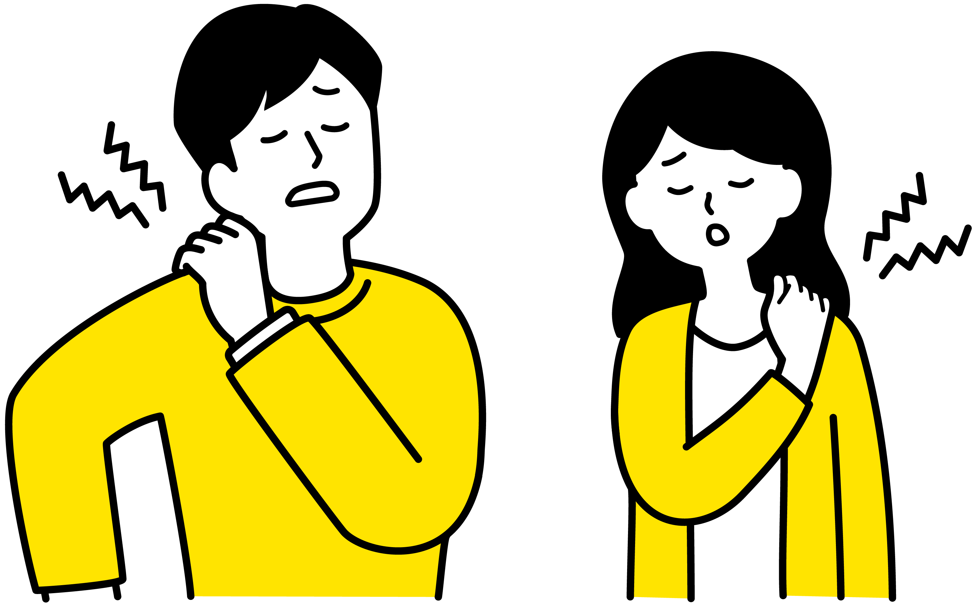 肩こりに悩む女性と男性のイラスト